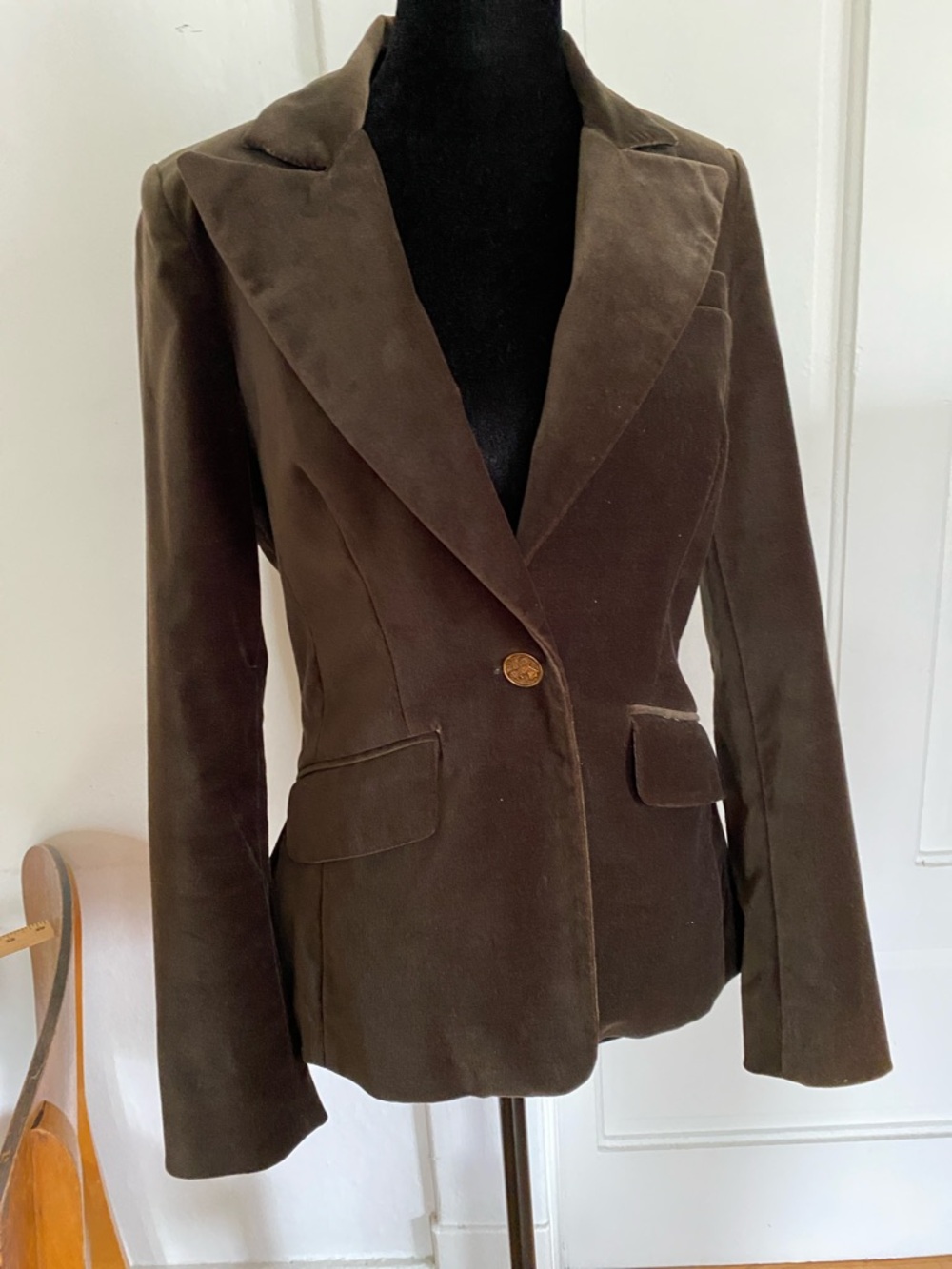 Joe Fresh Deep Olive Green Velvet Fitted Blazer